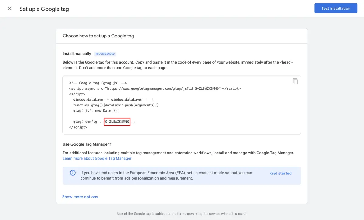 Google tag example